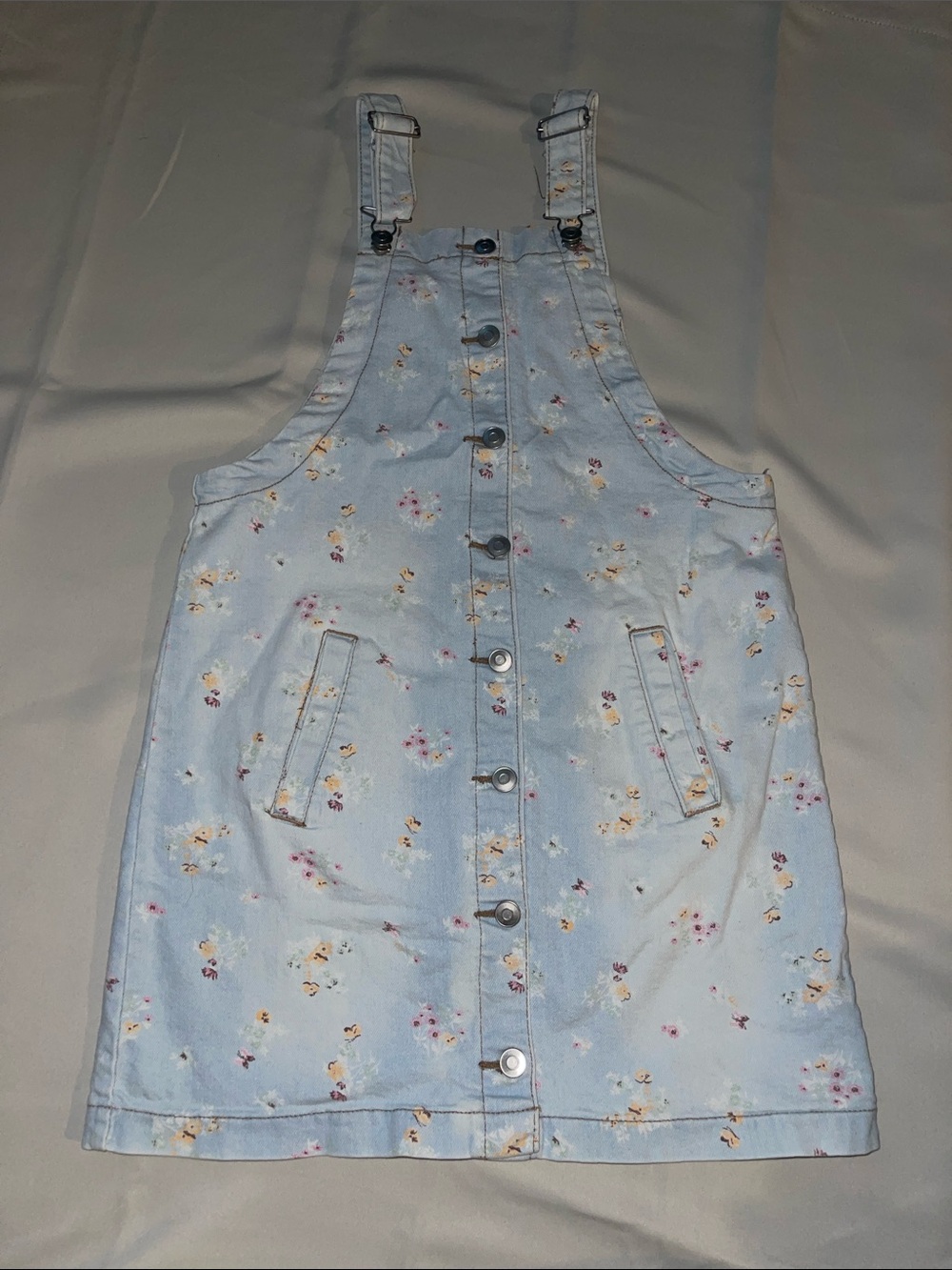 Light Blue Floral Denim Overall Dress